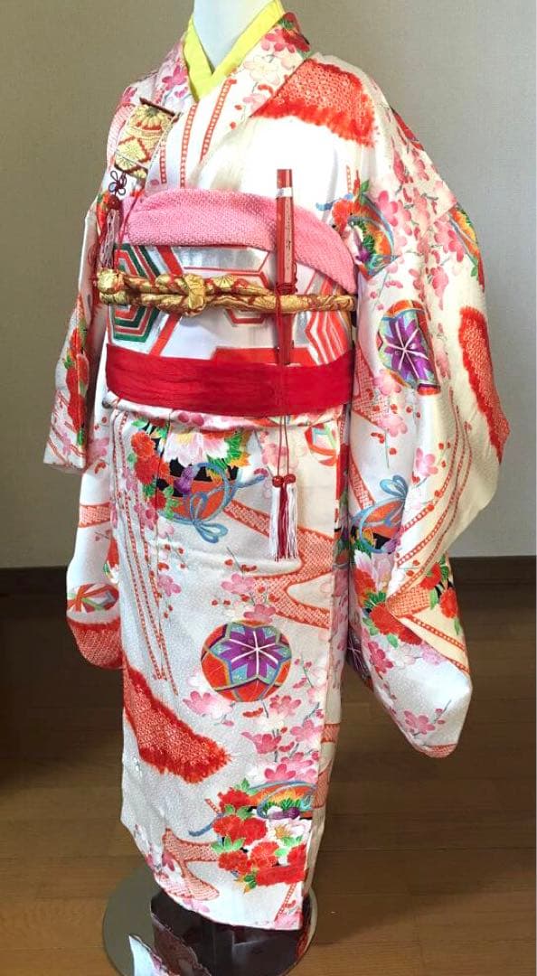 七五三 3歳　5歳　女の子着物 フルセット 正絹　可愛い古典❤️