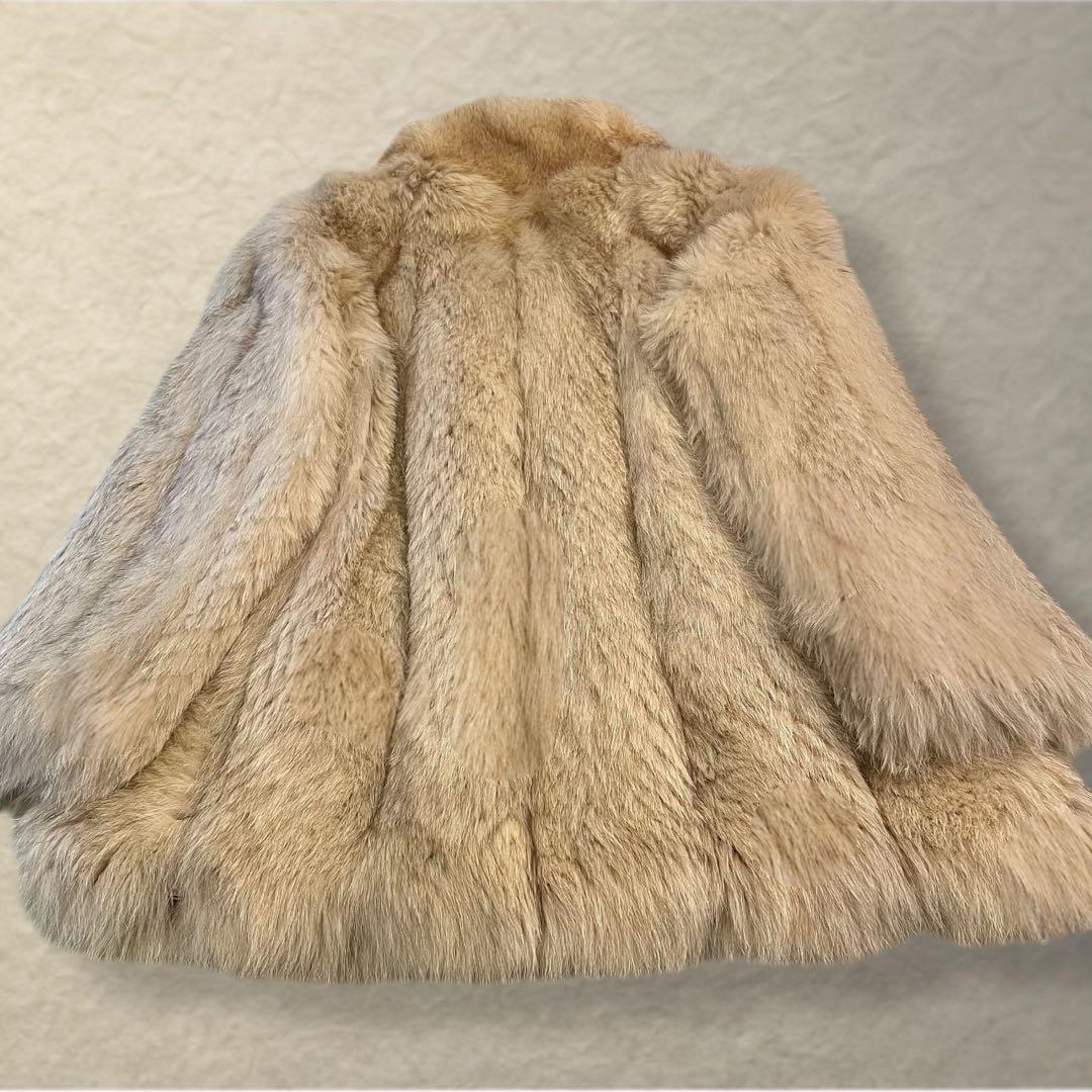 リアルファー 染めブルーフォックス ベージュ〜クリーム系 ハーフコート 13号