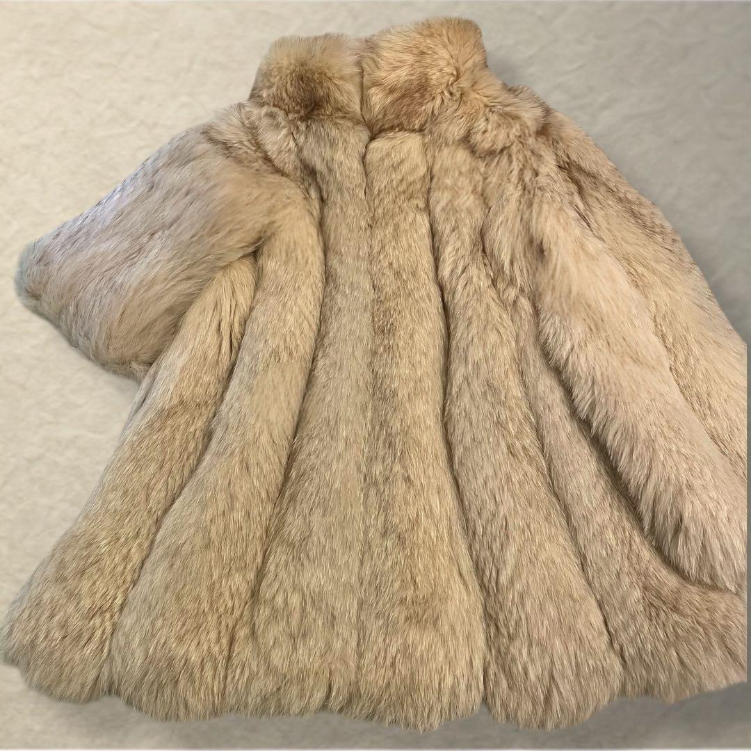 リアルファー 染めブルーフォックス ベージュ〜クリーム系 ハーフコート 13号