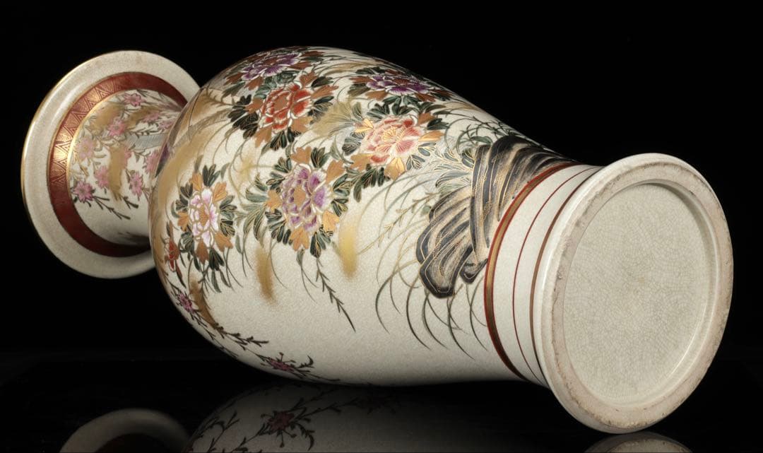 【豪華絢爛】薩摩焼 光山造 色絵金彩花鳥文飾壺 特大花瓶 高さ63.5㎝ 古美術