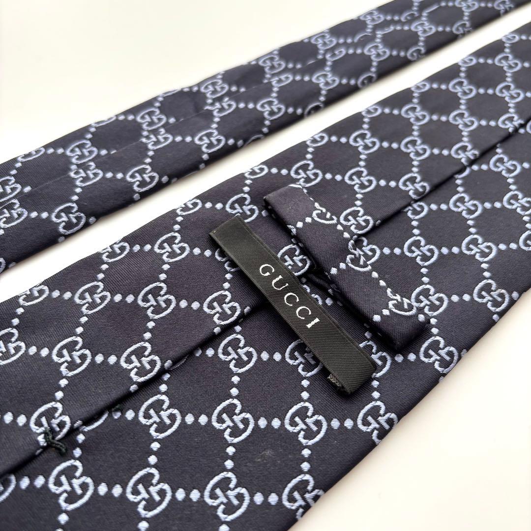 ꧁美品꧂ グッチ ネクタイ GG柄 インターロッキング ロゴ ネイビー ブルー
