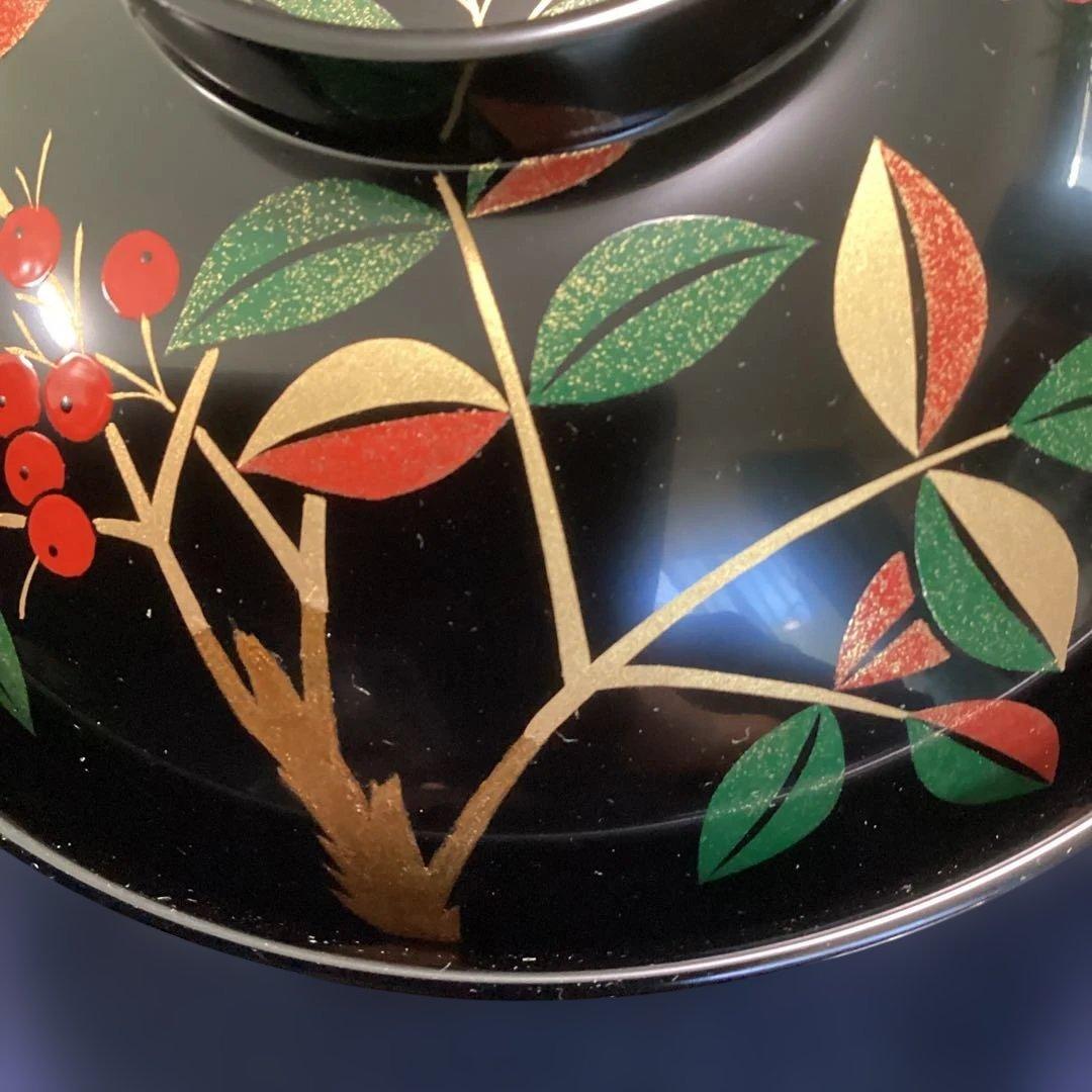 はっちゃん　　木乾黒塗り南天絵椀6客　新品未使用　　　雑煮椀