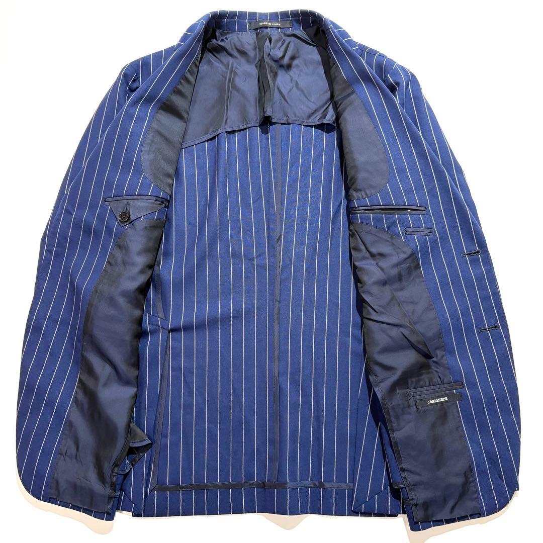 【美品】TAGLIATORE スーツ セットアップ ブルー ストライプ 46