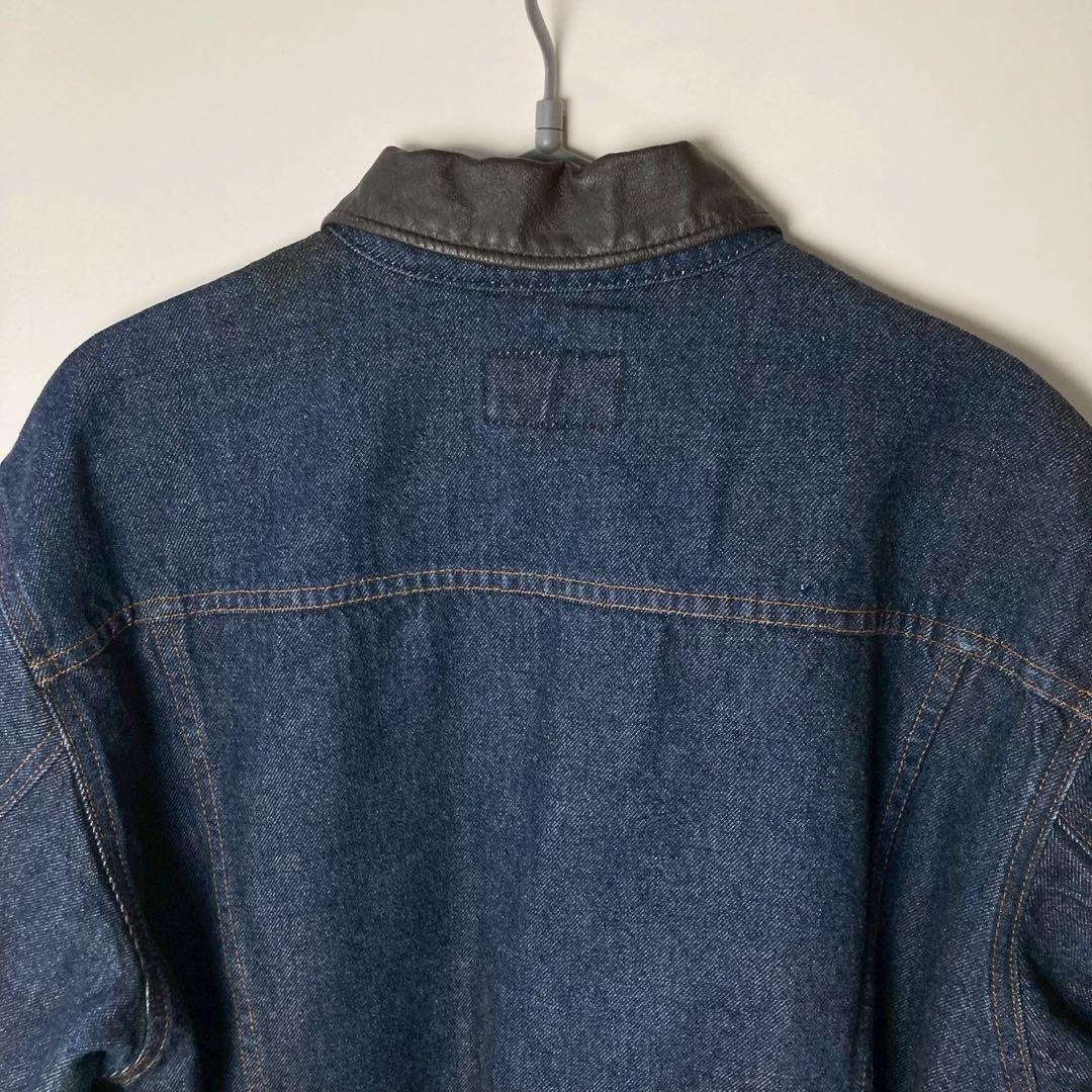 80's Levi's デニムジャケット　襟レザー　裏地ブランケット　短丈　M