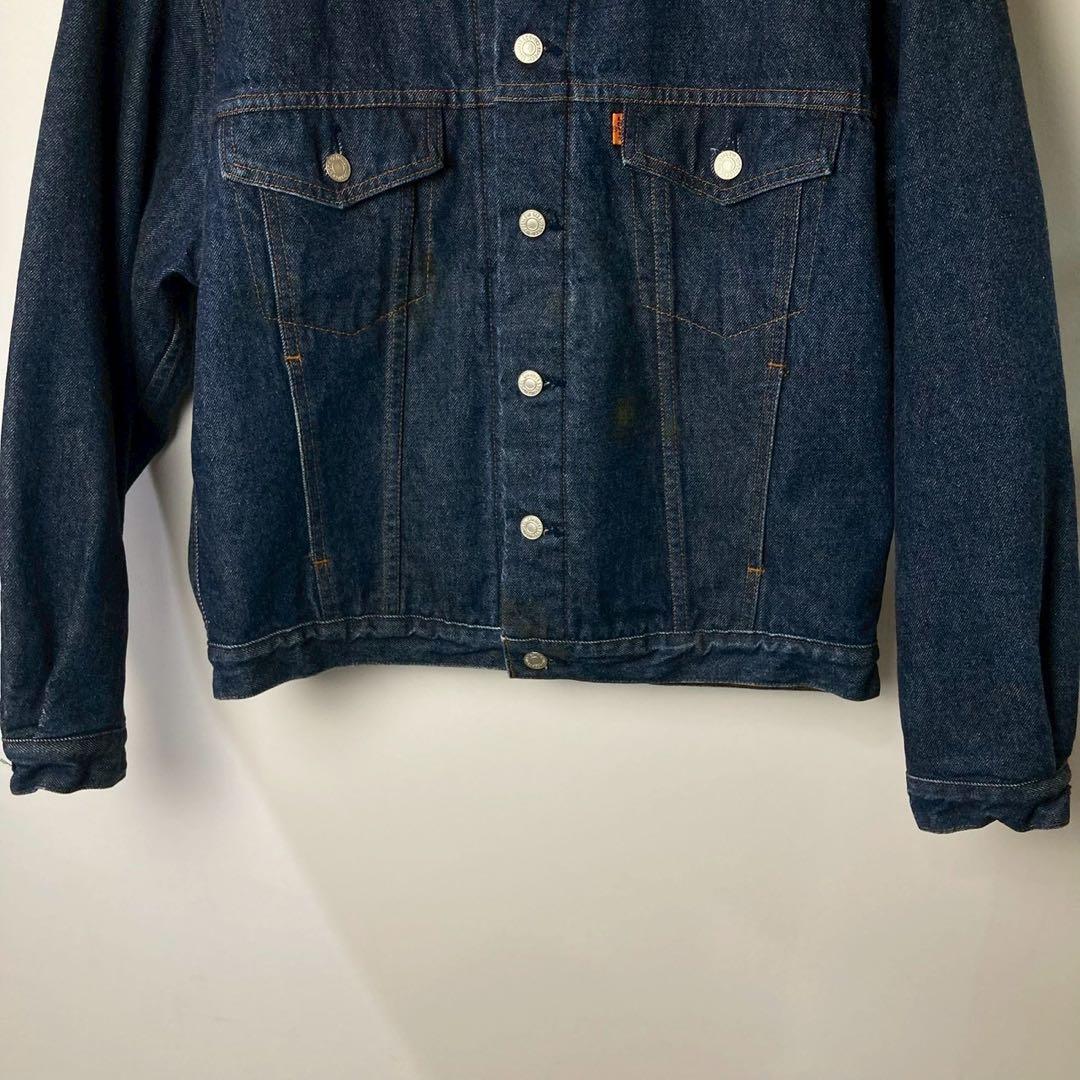 80's Levi's デニムジャケット　襟レザー　裏地ブランケット　短丈　M