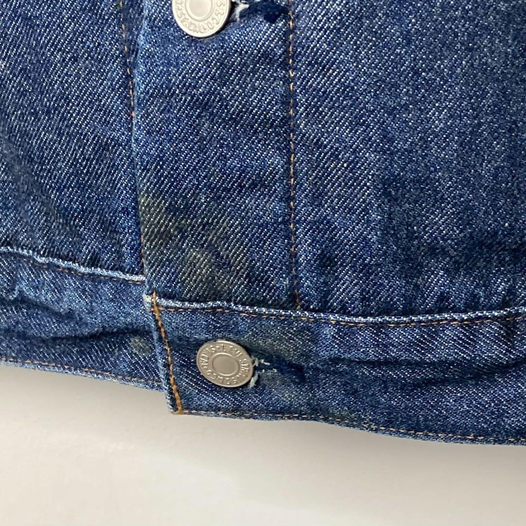 80's Levi's デニムジャケット　襟レザー　裏地ブランケット　短丈　M