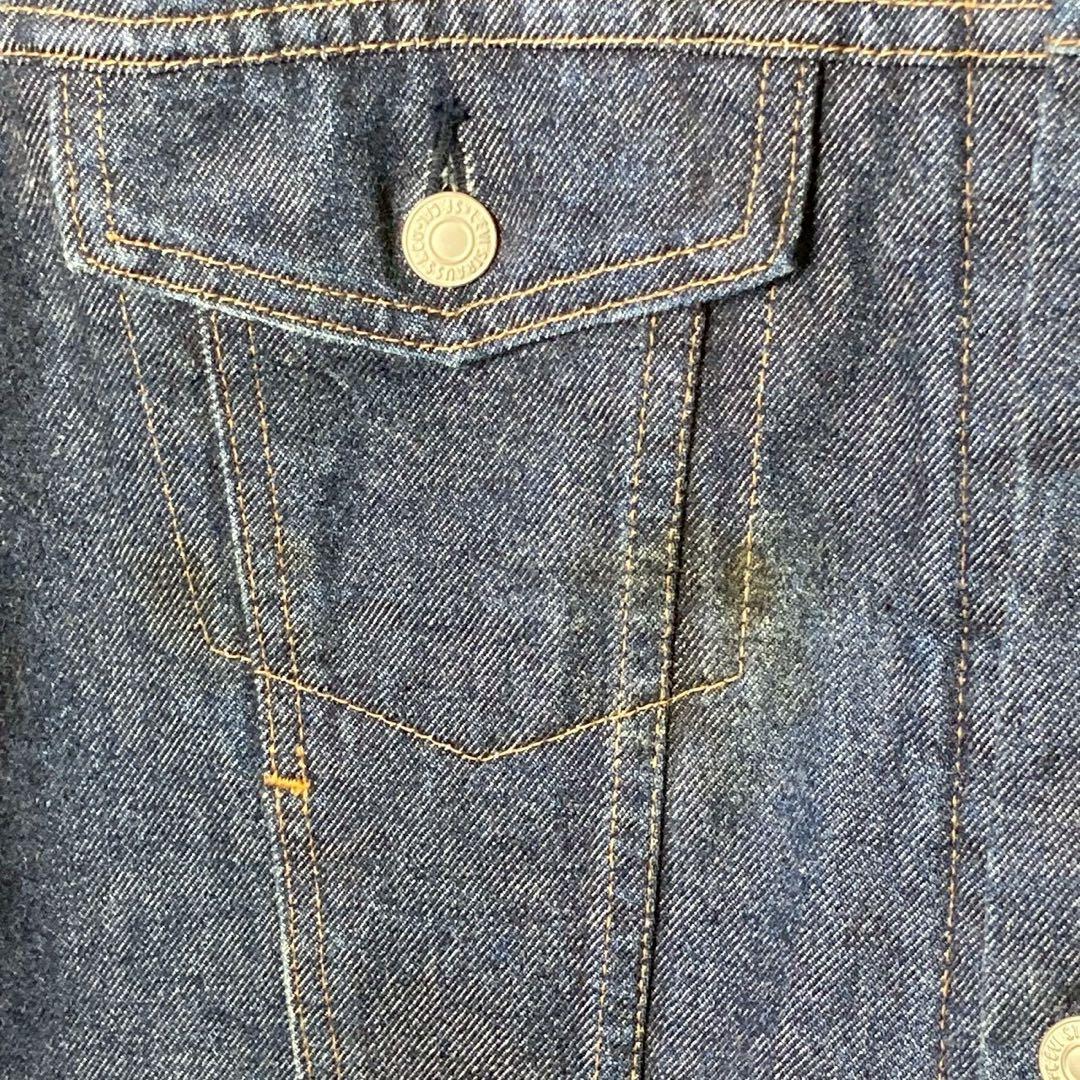 80's Levi's デニムジャケット　襟レザー　裏地ブランケット　短丈　M