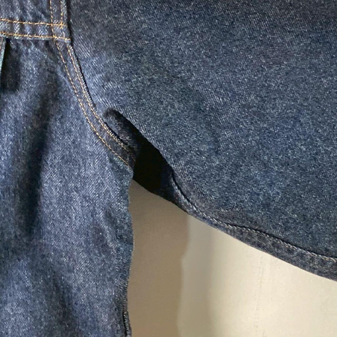 80's Levi's デニムジャケット　襟レザー　裏地ブランケット　短丈　M