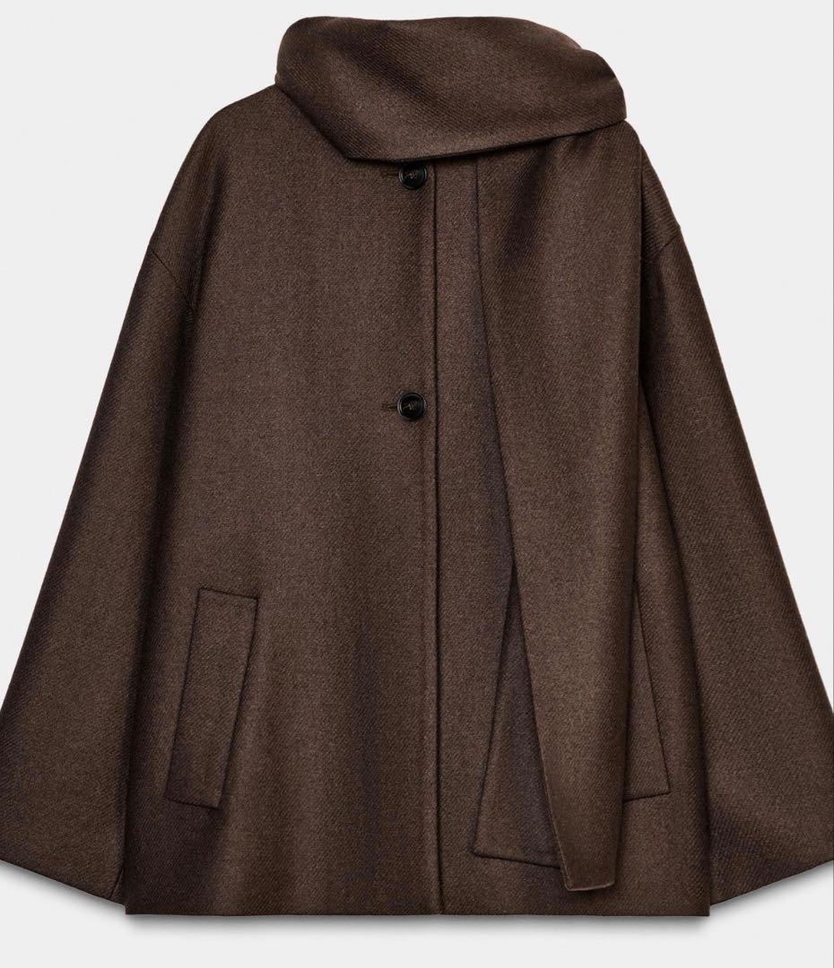 【新品】ZARAショートコート スカーフ ウール 2way レディース L完売品