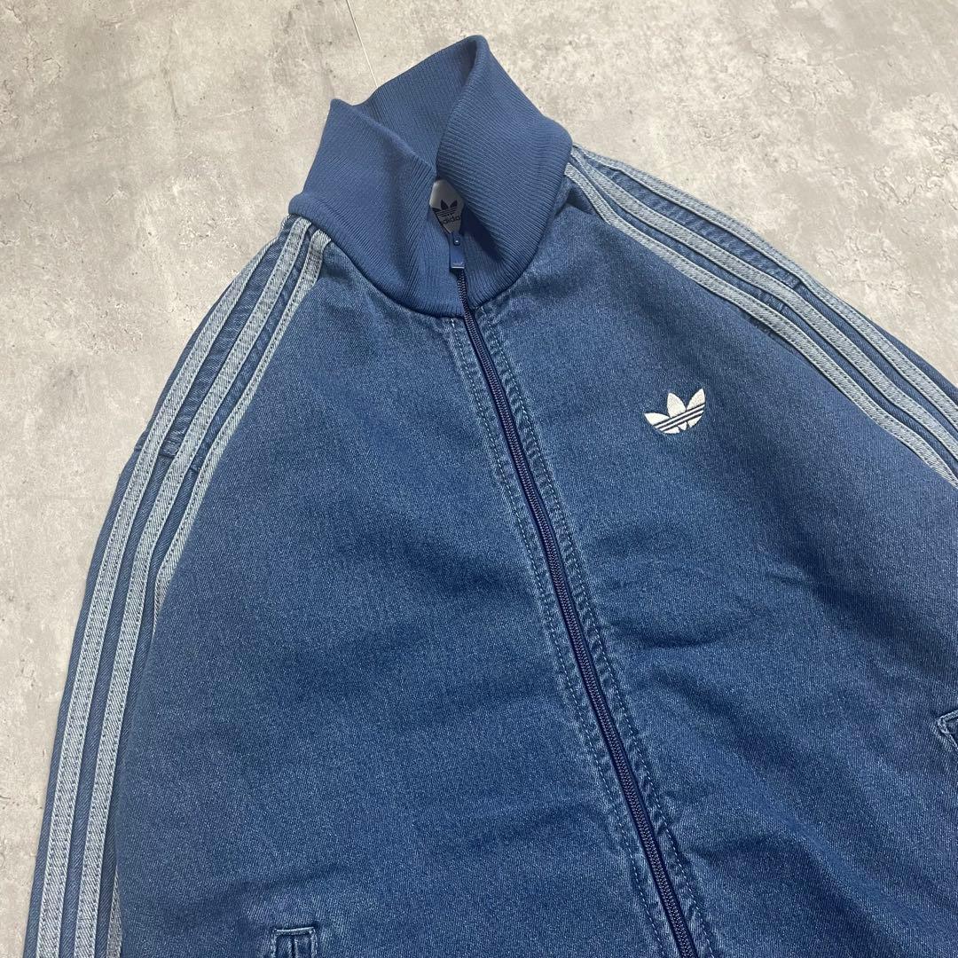 2XL✨ adidas デニム ファイヤーバード トラックジャケット ブルー 青