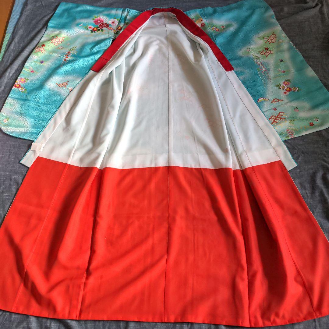 七五三　着物　７歳 　フルセット　水色　古典柄　ターコイズブルー