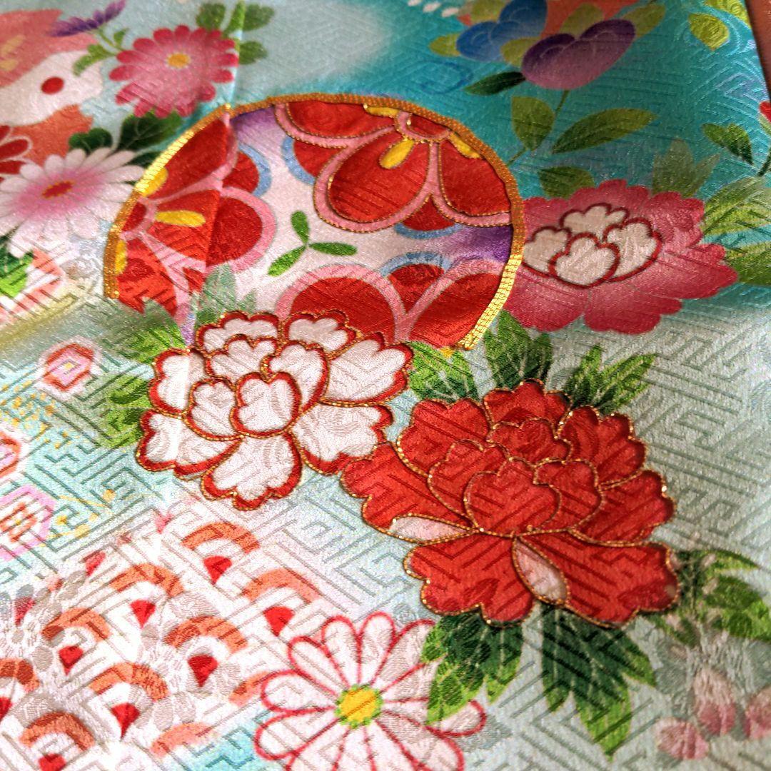 七五三　着物　７歳 　フルセット　水色　古典柄　ターコイズブルー