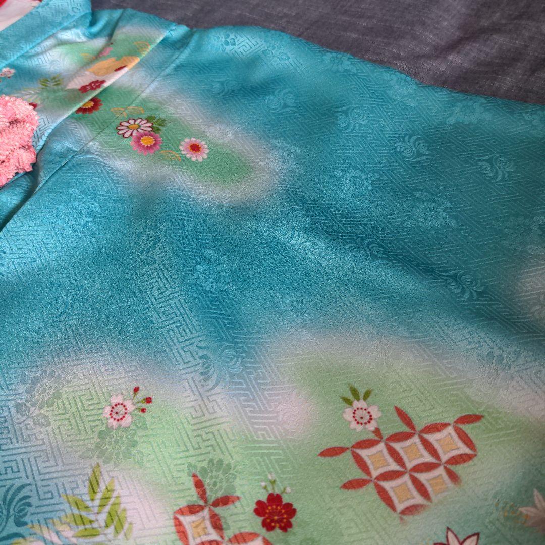 七五三　着物　７歳 　フルセット　水色　古典柄　ターコイズブルー