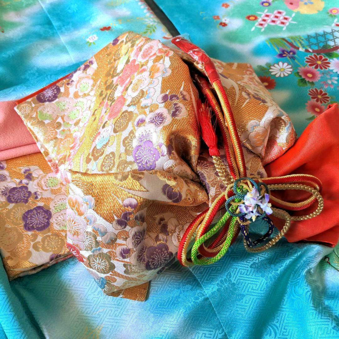 七五三　着物　７歳 　フルセット　水色　古典柄　ターコイズブルー