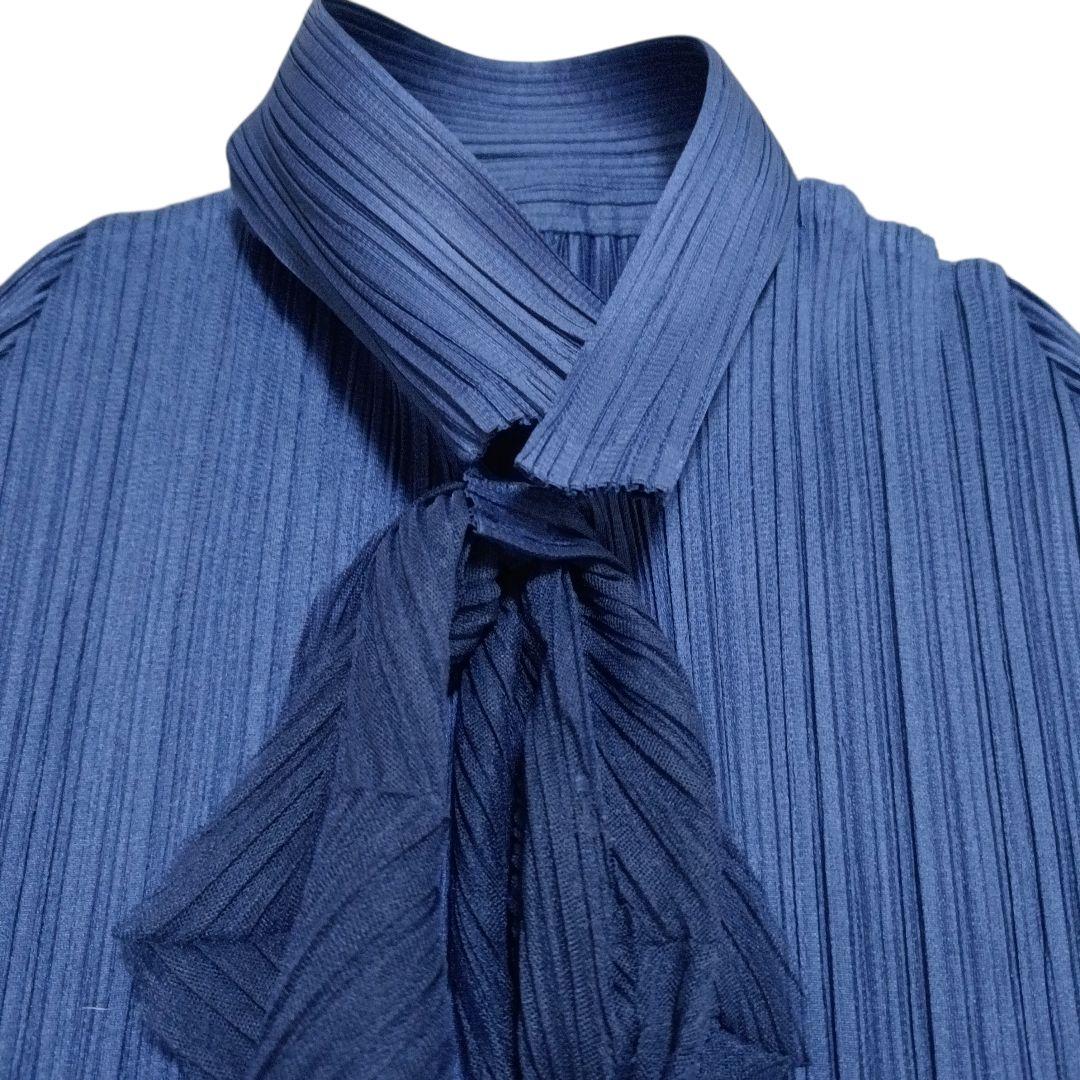 ✨PLEATS PLEASE ベルトリボン付 変形プリーツ カットソー 濃紺 L