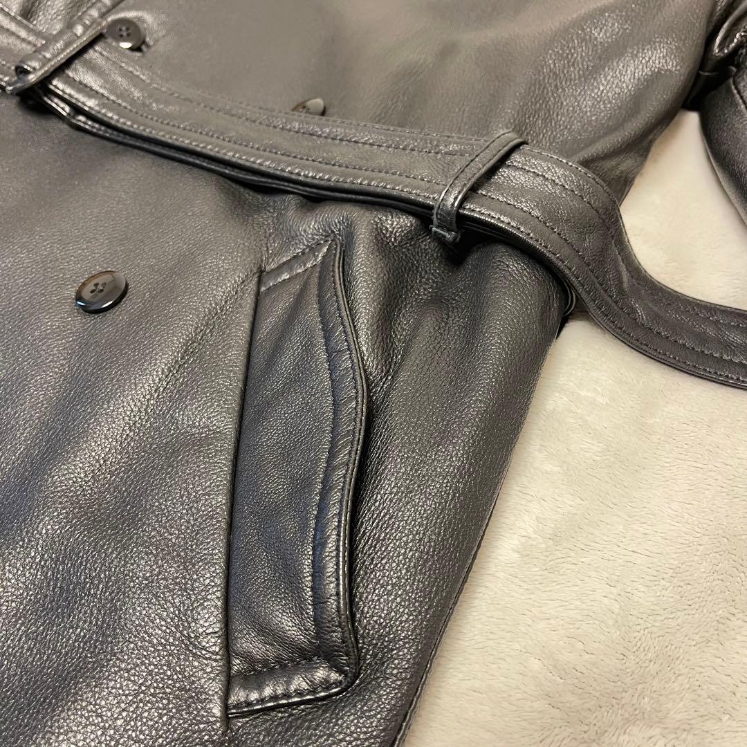 103 Cow様　　美品 高級鹿革 トレンチコート XL相当 黒