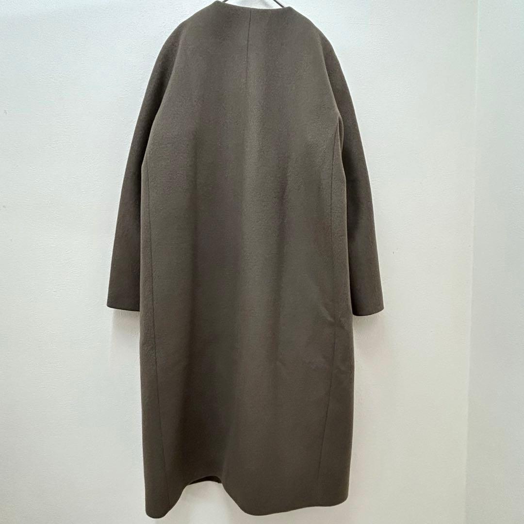 Deuxieme Classe ダブルクロスノーカラーコート　ブラウン フリー