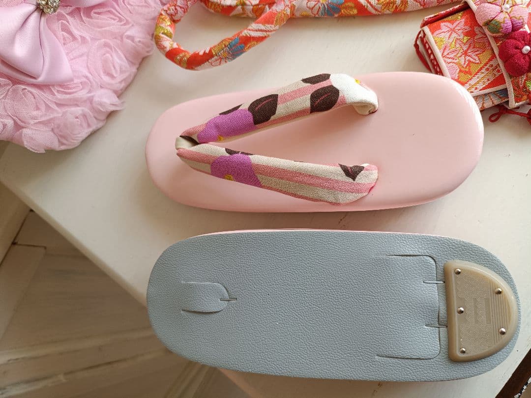 専用です☆☆アンティーク薄いピンクの着物にブルーのだらり帯☆七五三フルセット