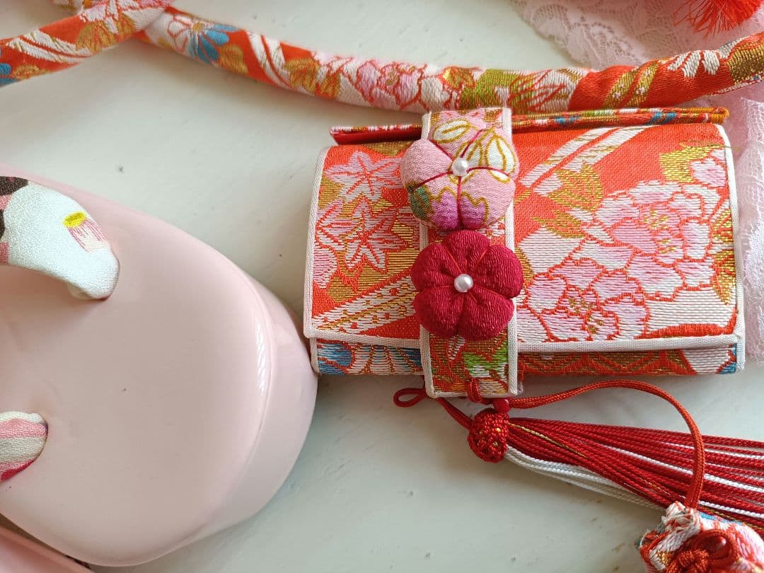 専用です☆☆アンティーク薄いピンクの着物にブルーのだらり帯☆七五三フルセット