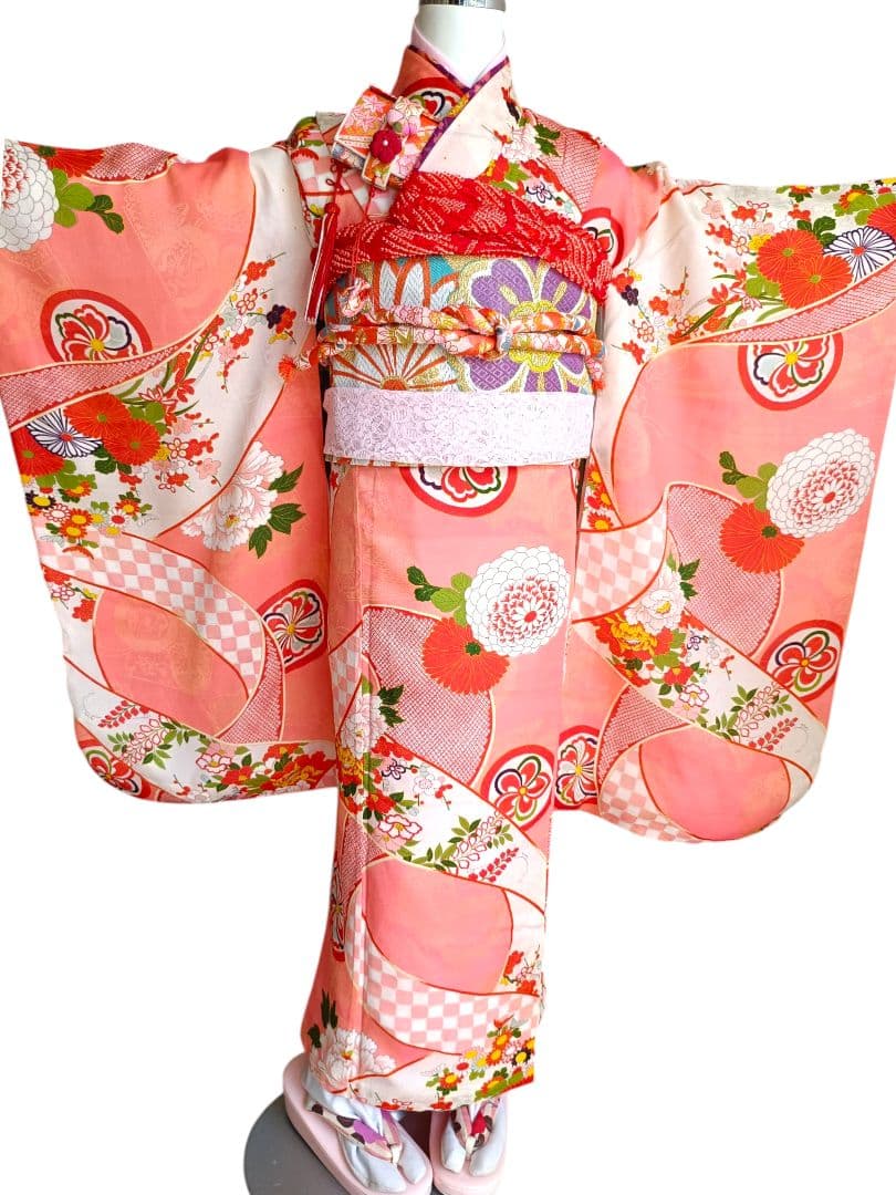 専用です☆☆アンティーク薄いピンクの着物にブルーのだらり帯☆七五三フルセット