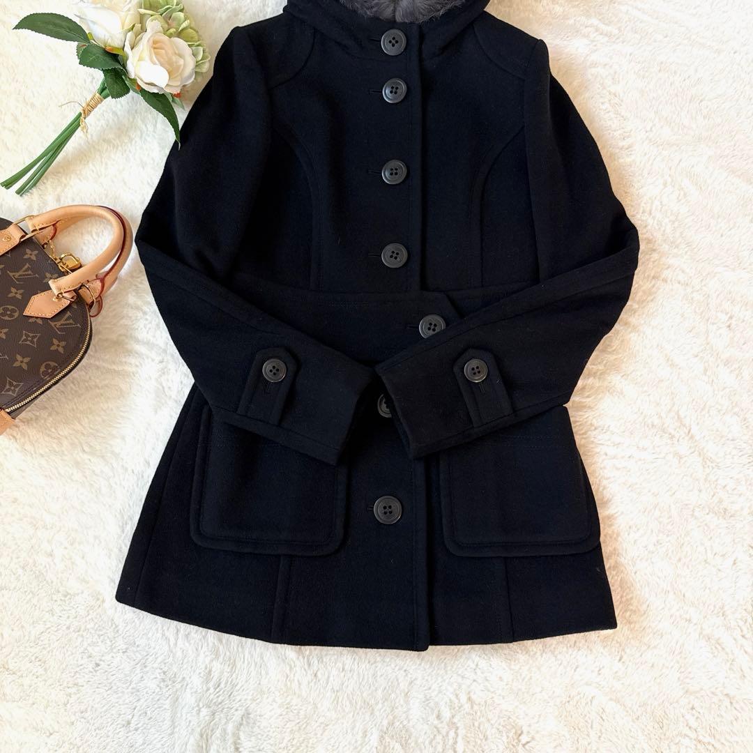 【希少サイズ✨】バーバリーブルーレーベル　ウールアンゴラ混コート　ラビットファー