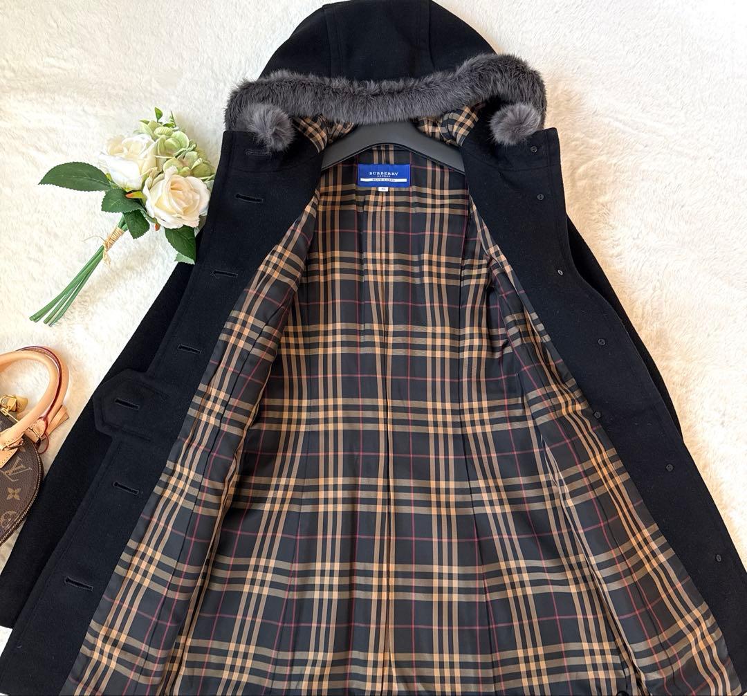 【希少サイズ✨】バーバリーブルーレーベル　ウールアンゴラ混コート　ラビットファー