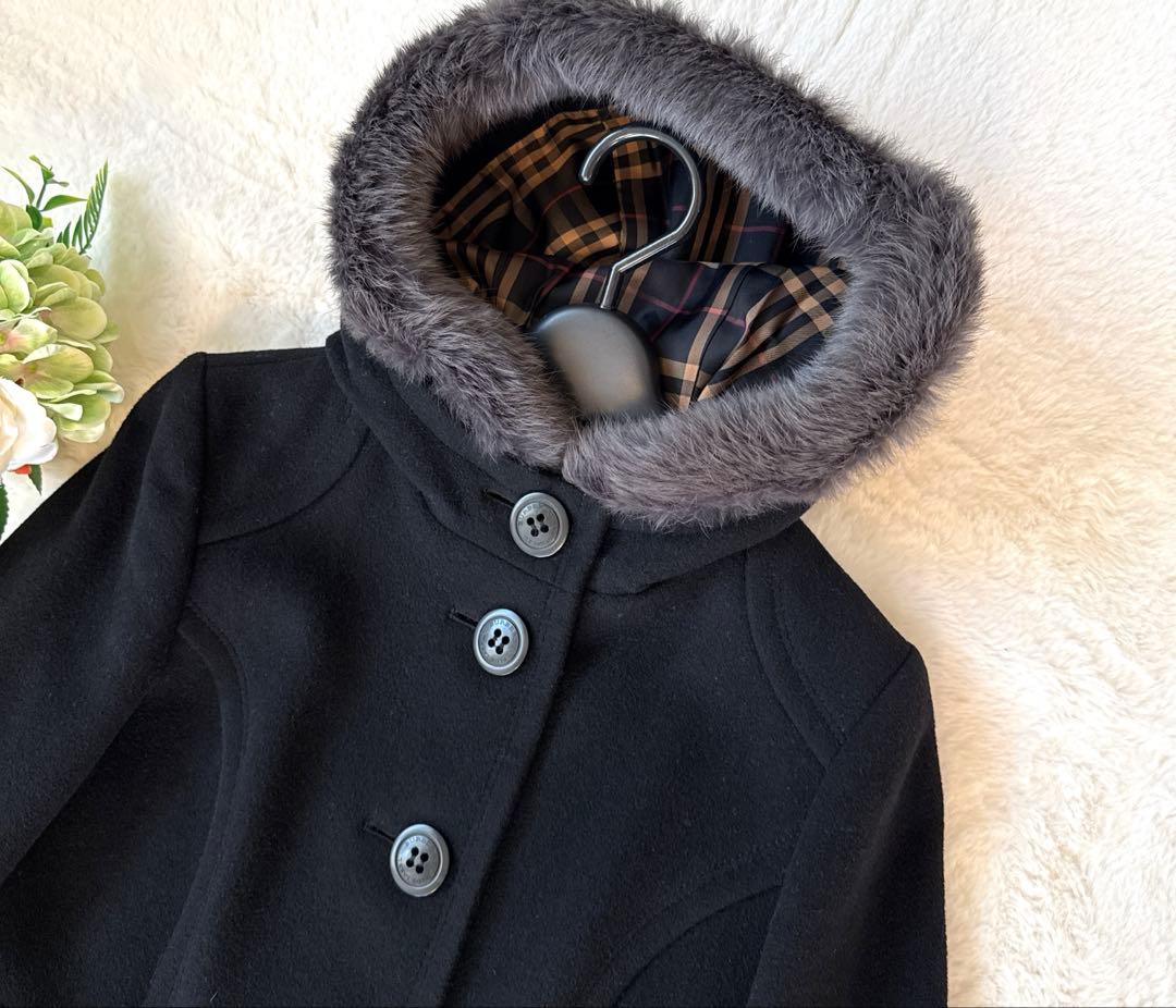 【希少サイズ✨】バーバリーブルーレーベル　ウールアンゴラ混コート　ラビットファー