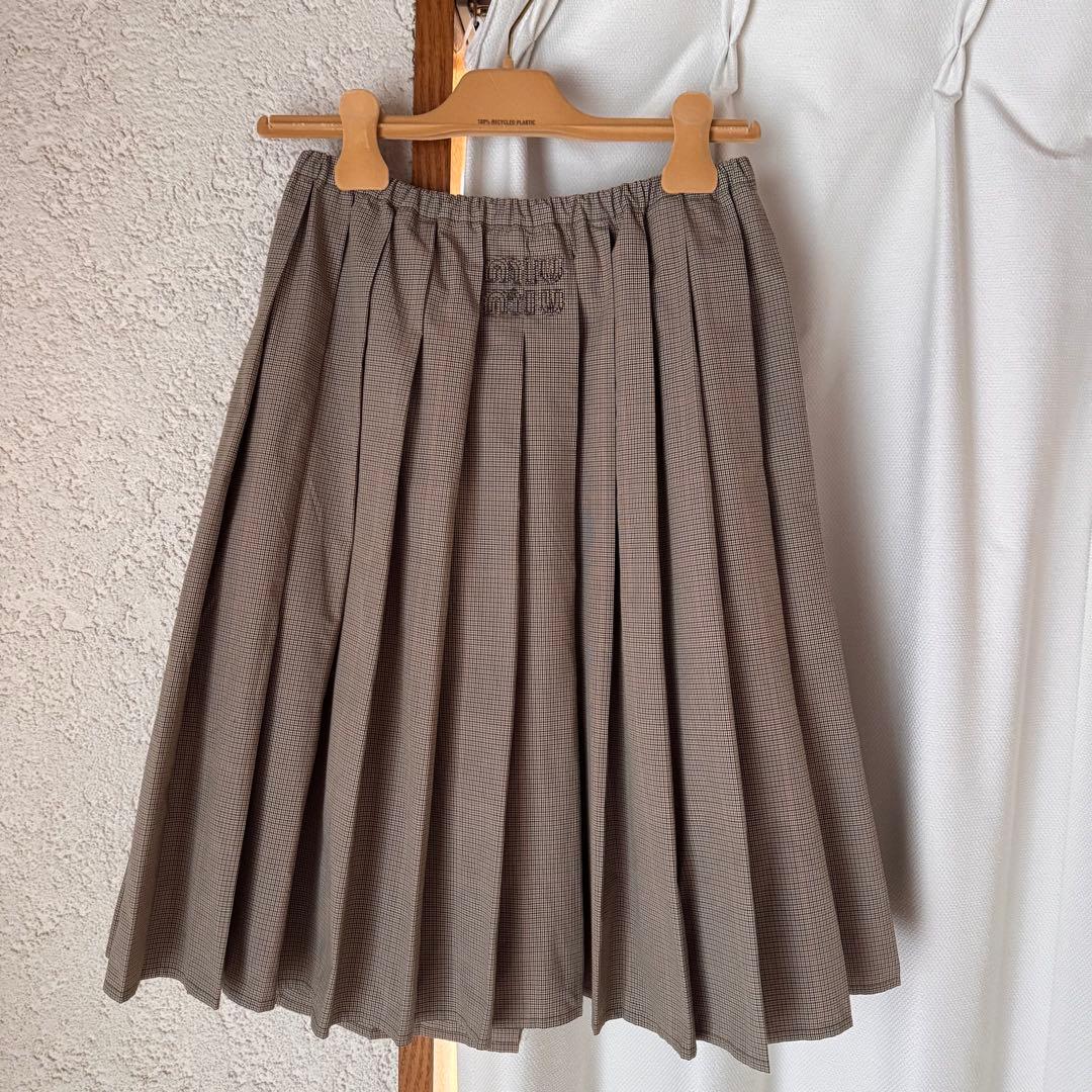 【新品】miumiu プリーツ チェック テクニカルファブリック ミディスカート
