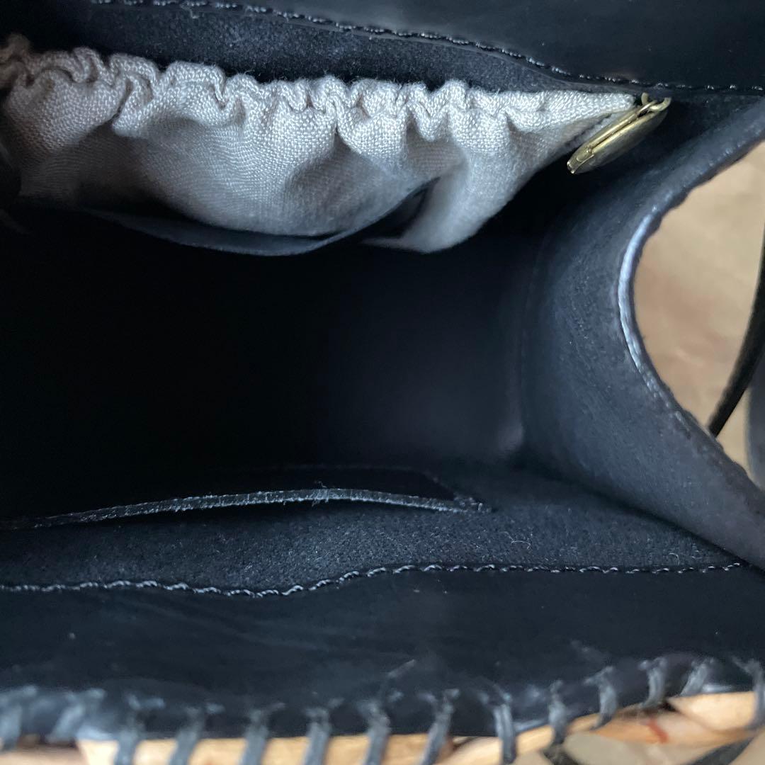 【ebagos】エバゴス カーフ ハンドバッグ S ケリー ミニ ブラック 籐籠