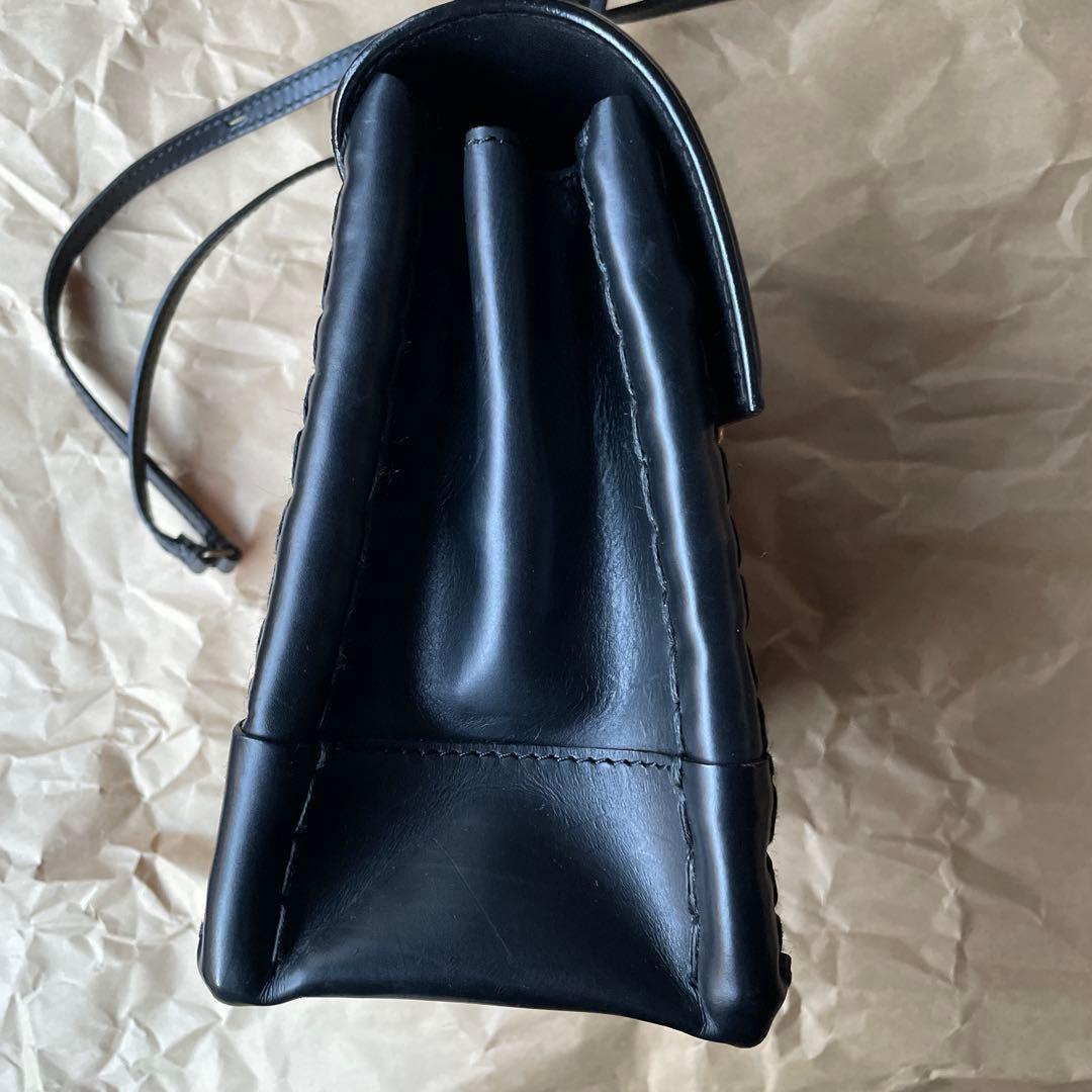 【ebagos】エバゴス カーフ ハンドバッグ S ケリー ミニ ブラック 籐籠