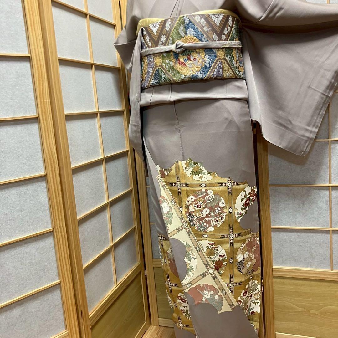 ［4429］色留袖 雪輪花文様 金彩 三つ紋 渡辺星 正絹 着物 袷