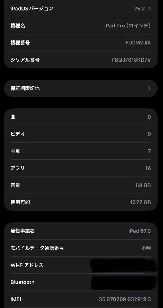 【美品】Apple iPad Pro11第1世代スペースグレイ64GB本体