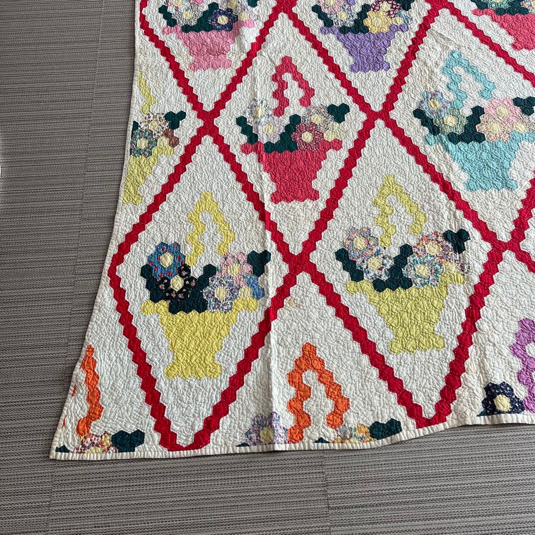 最終値下げアンティークキルト✴︎フラワーバスケットキルト