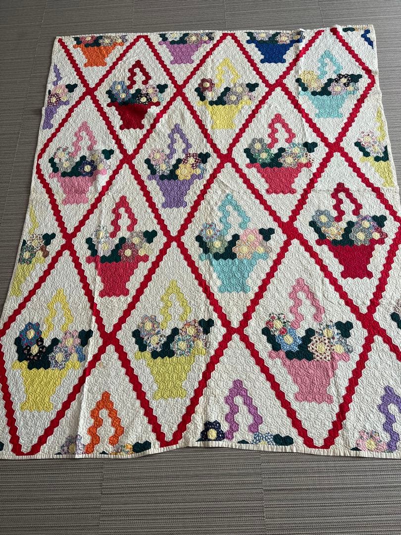 最終値下げアンティークキルト✴︎フラワーバスケットキルト