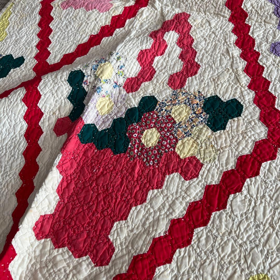 最終値下げアンティークキルト✴︎フラワーバスケットキルト