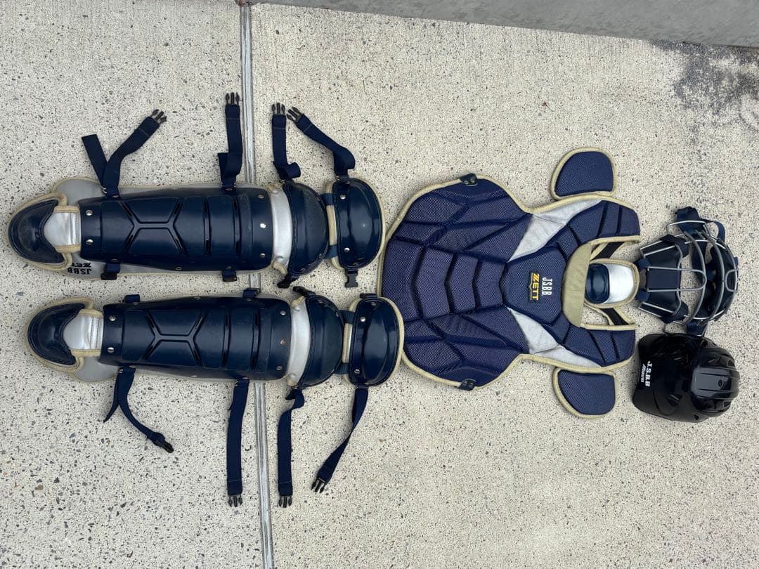 キャッチャー用レガースセット ネイビー キャッチャー防具 フルセット、ゼット