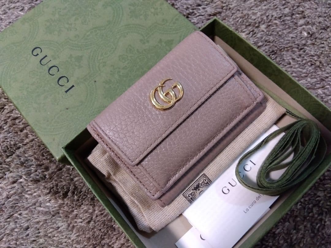 GUCCI ミ二財布 レザー 三つ折り財布 GGマーモント
