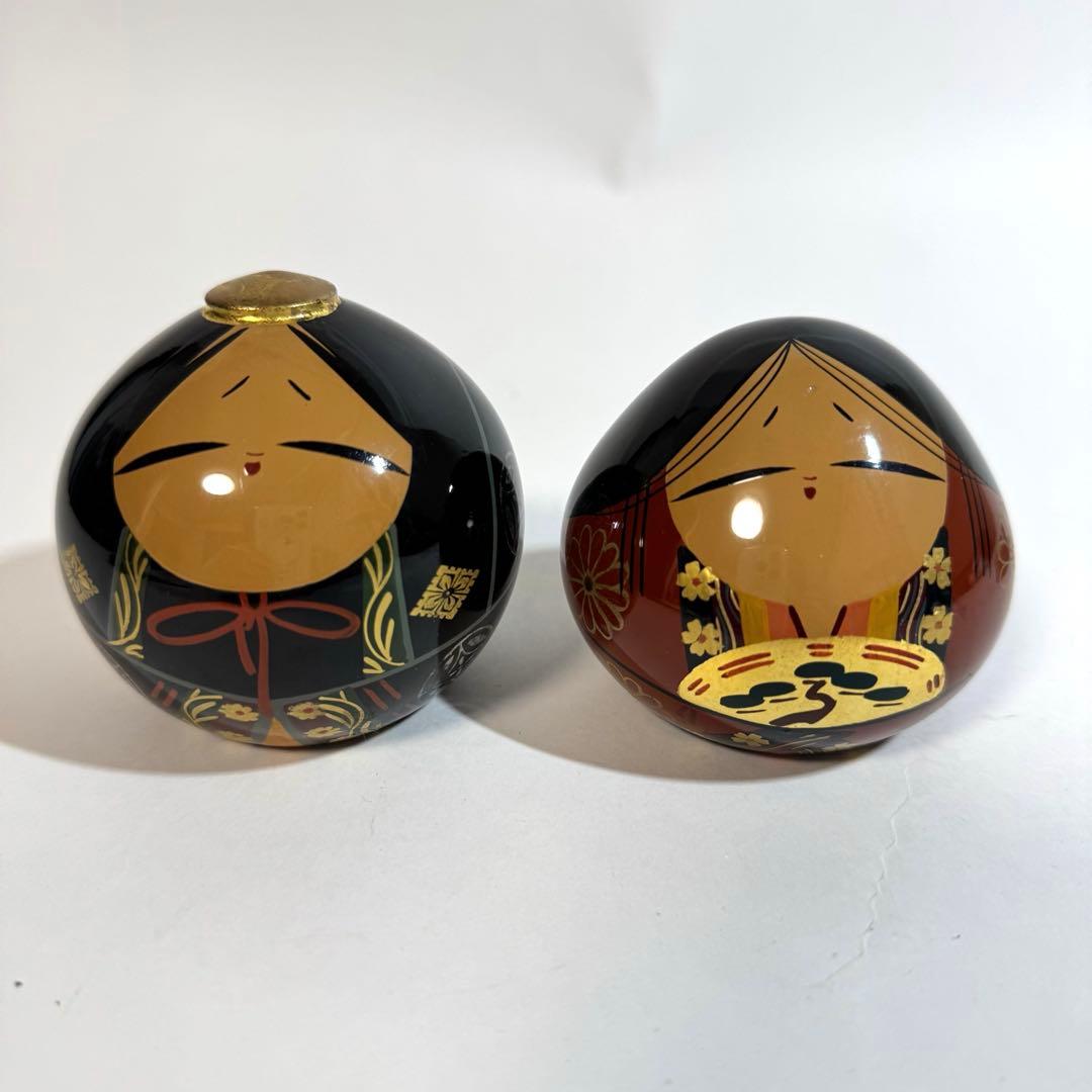 大内人形5点&紀州雛1点 木製漆塗り台付