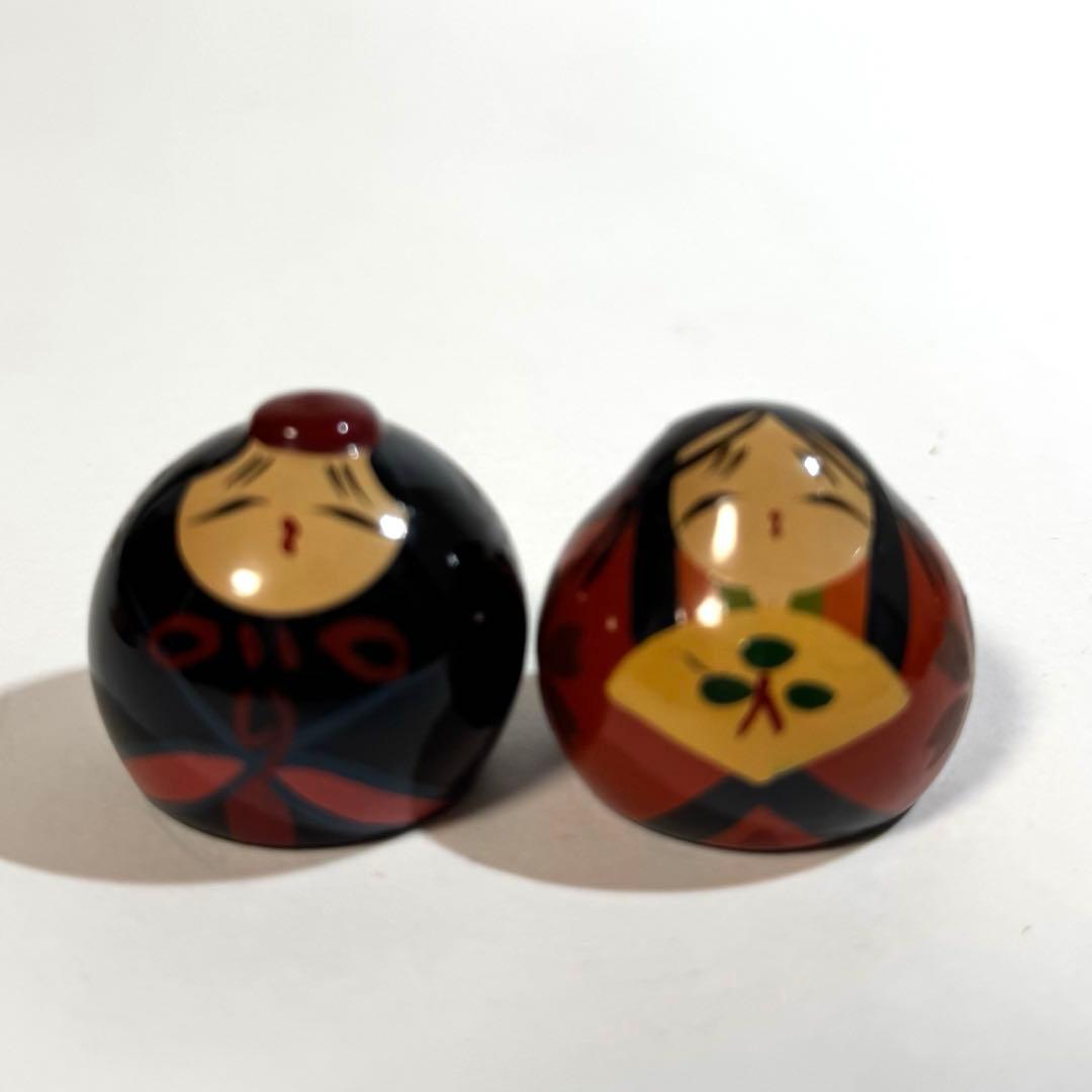 大内人形5点&紀州雛1点 木製漆塗り台付