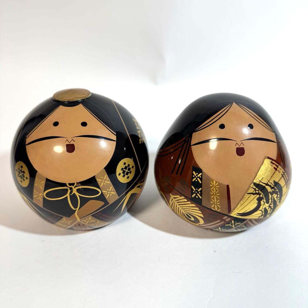 大内人形5点&紀州雛1点 木製漆塗り台付