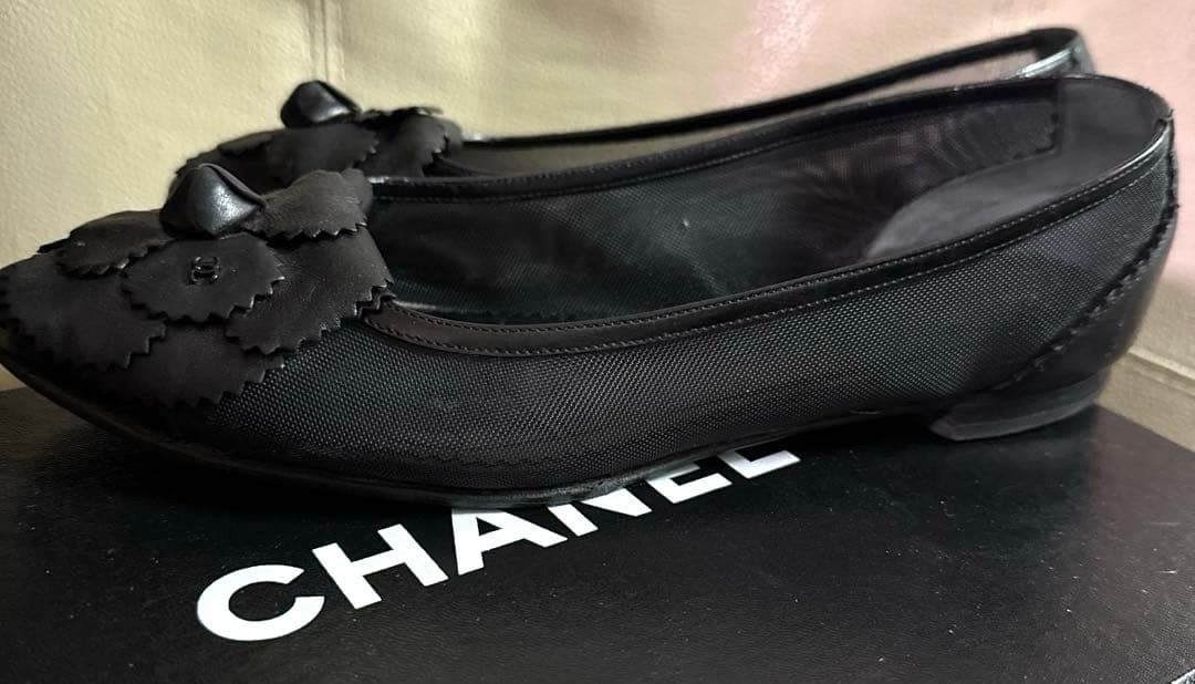 朝まで‼️美品✨本物CHANEL✨素敵なカメリア♡フラットシューズ❤ココマーク