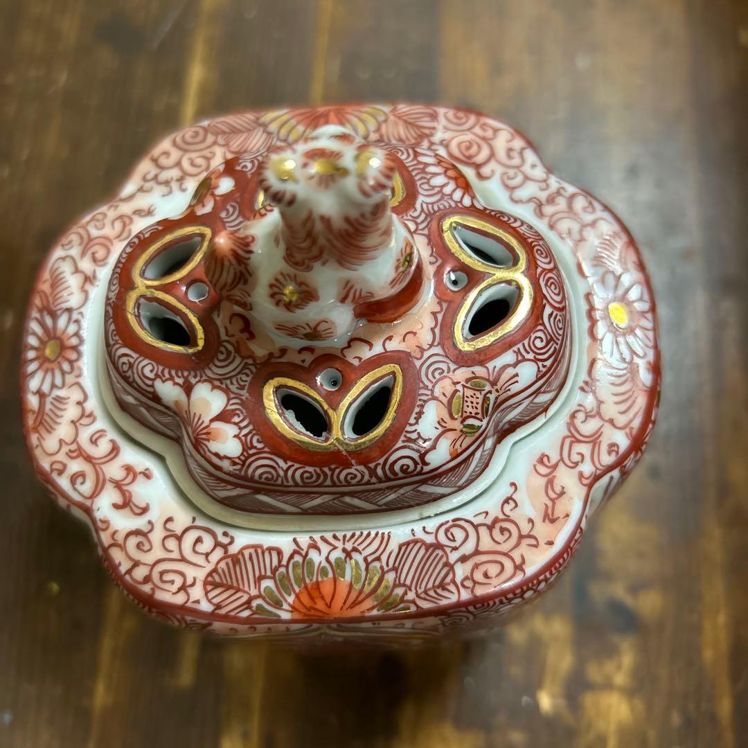 九谷焼　骨董品　美術品　古物　香炉2つ　角福　赤絵　染付