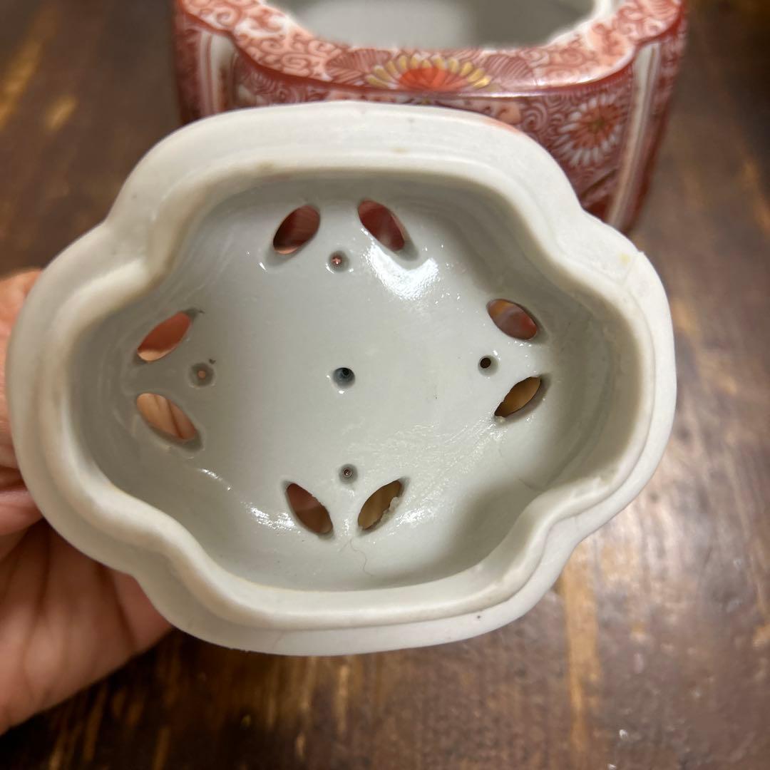 九谷焼　骨董品　美術品　古物　香炉2つ　角福　赤絵　染付