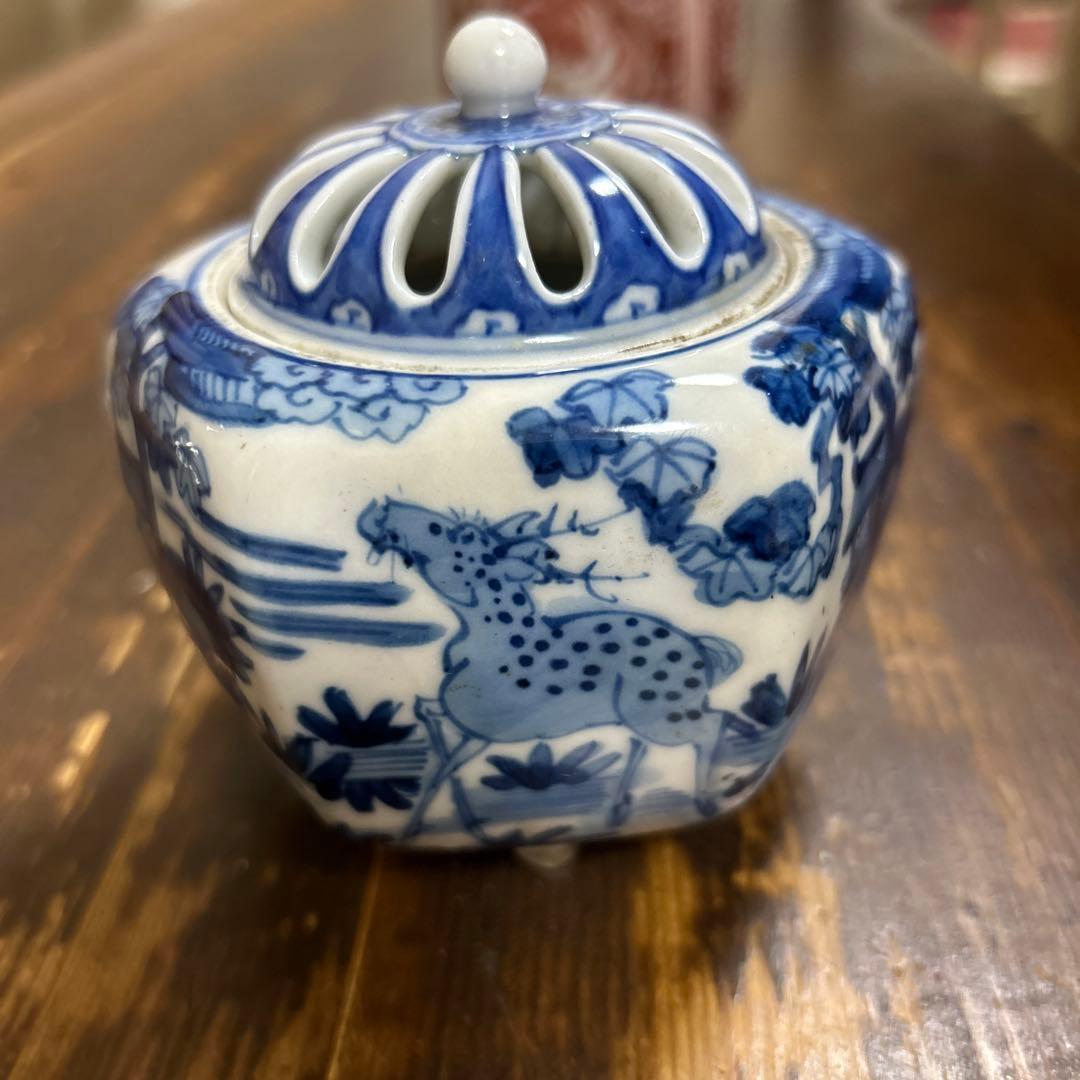 九谷焼　骨董品　美術品　古物　香炉2つ　角福　赤絵　染付