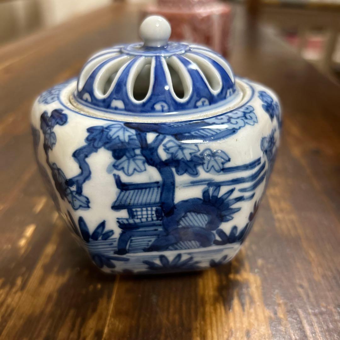 九谷焼　骨董品　美術品　古物　香炉2つ　角福　赤絵　染付