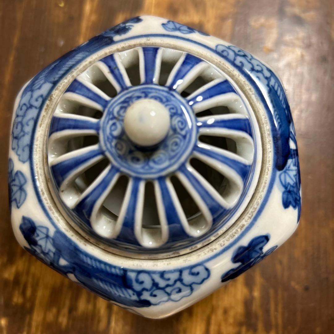 九谷焼　骨董品　美術品　古物　香炉2つ　角福　赤絵　染付