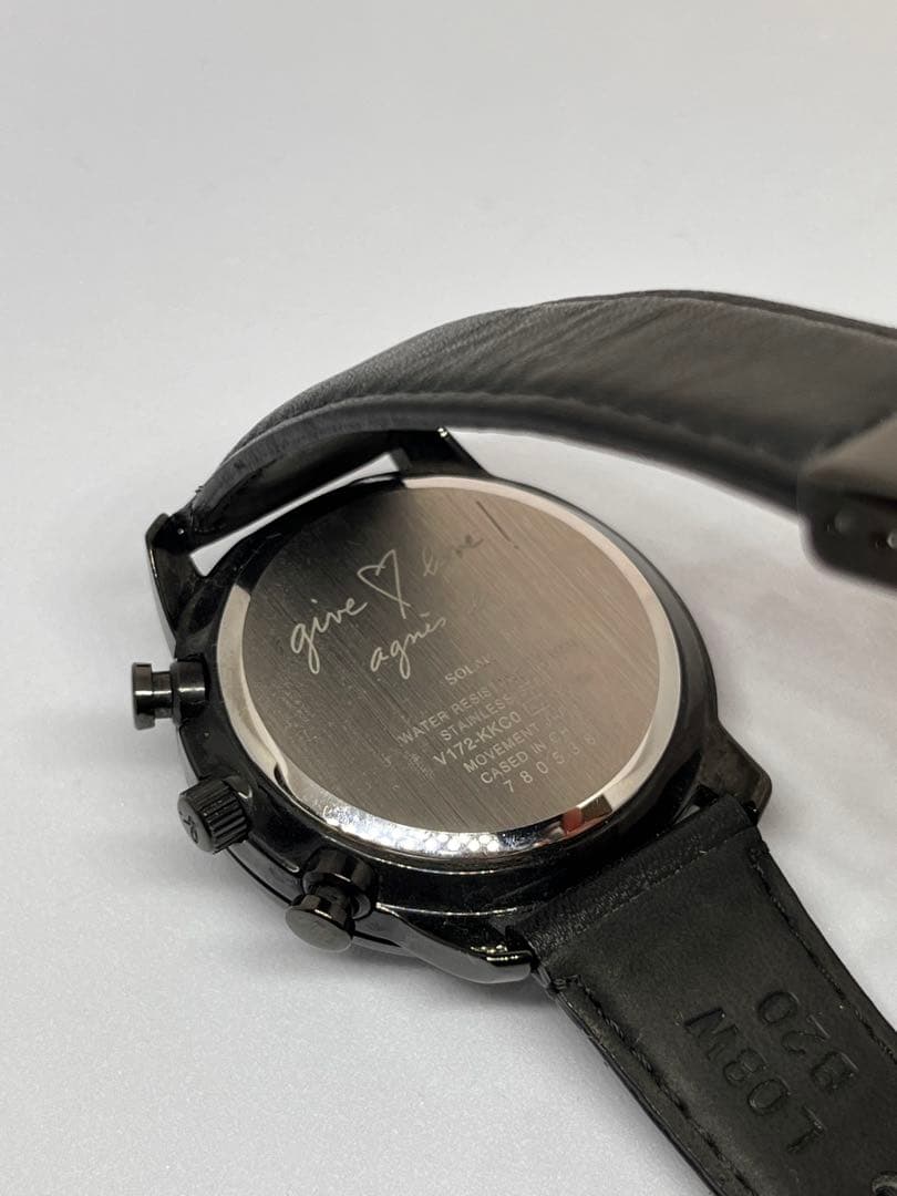 アニエスベー　クロノグラフ　デイト　ソーラー　皮ベルト