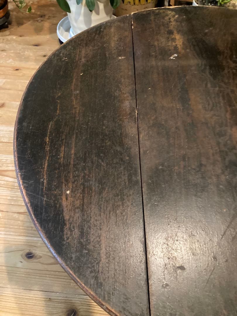 昭和レトロ　古い木製丸ローテーブル　折畳丸ちゃぶ台17直径900