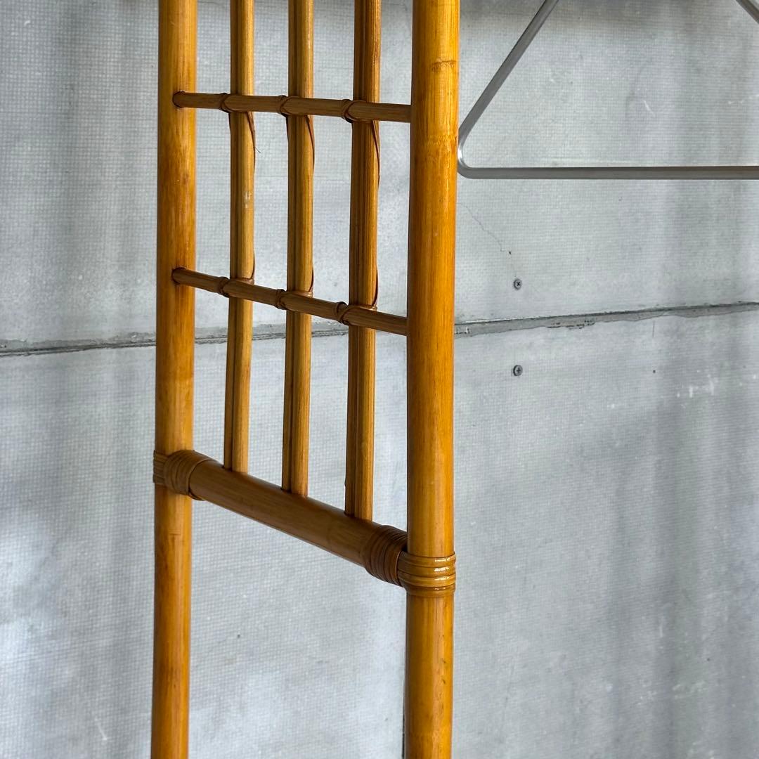 ꧁ラタン꧂昭和レトロ ラタン ハンガーラック 収納付き 籐家具 ヴィンテージ