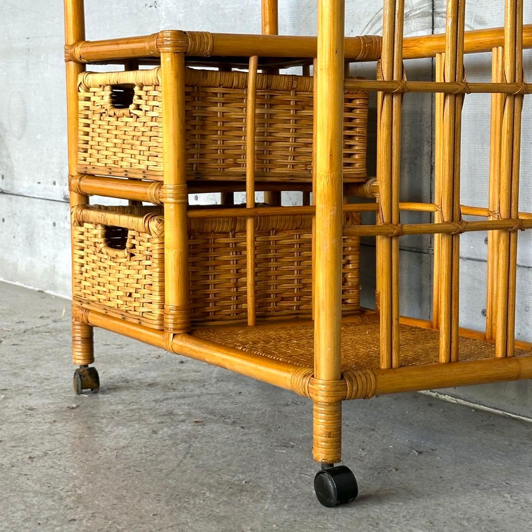 ꧁ラタン꧂昭和レトロ ラタン ハンガーラック 収納付き 籐家具 ヴィンテージ